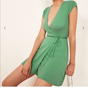 Reformation green slip wrap dress